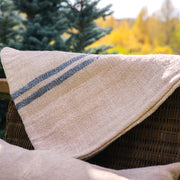 Large French grain sack with traditional blue stripes